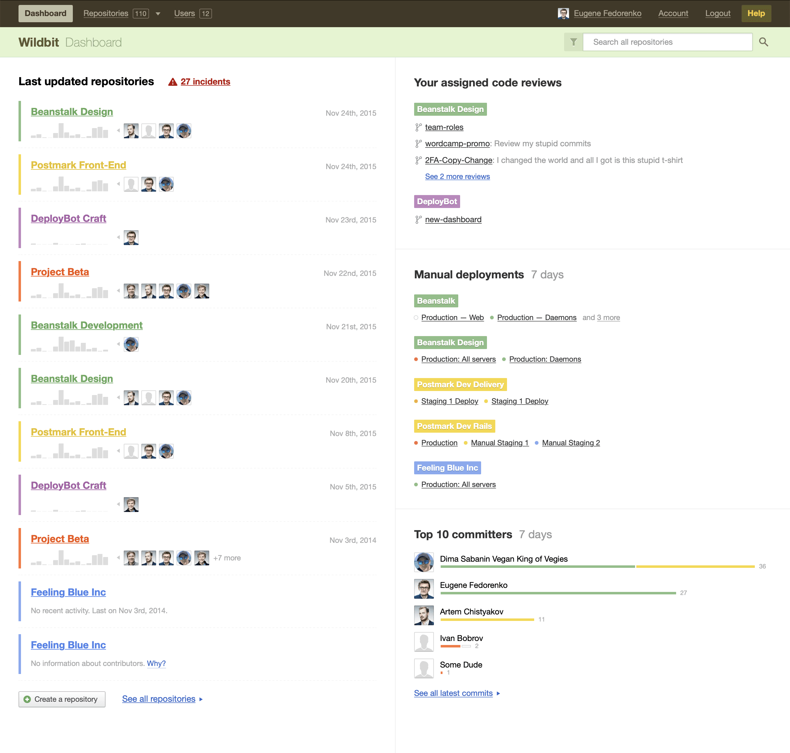 Beanstalk dashboard screenshot
