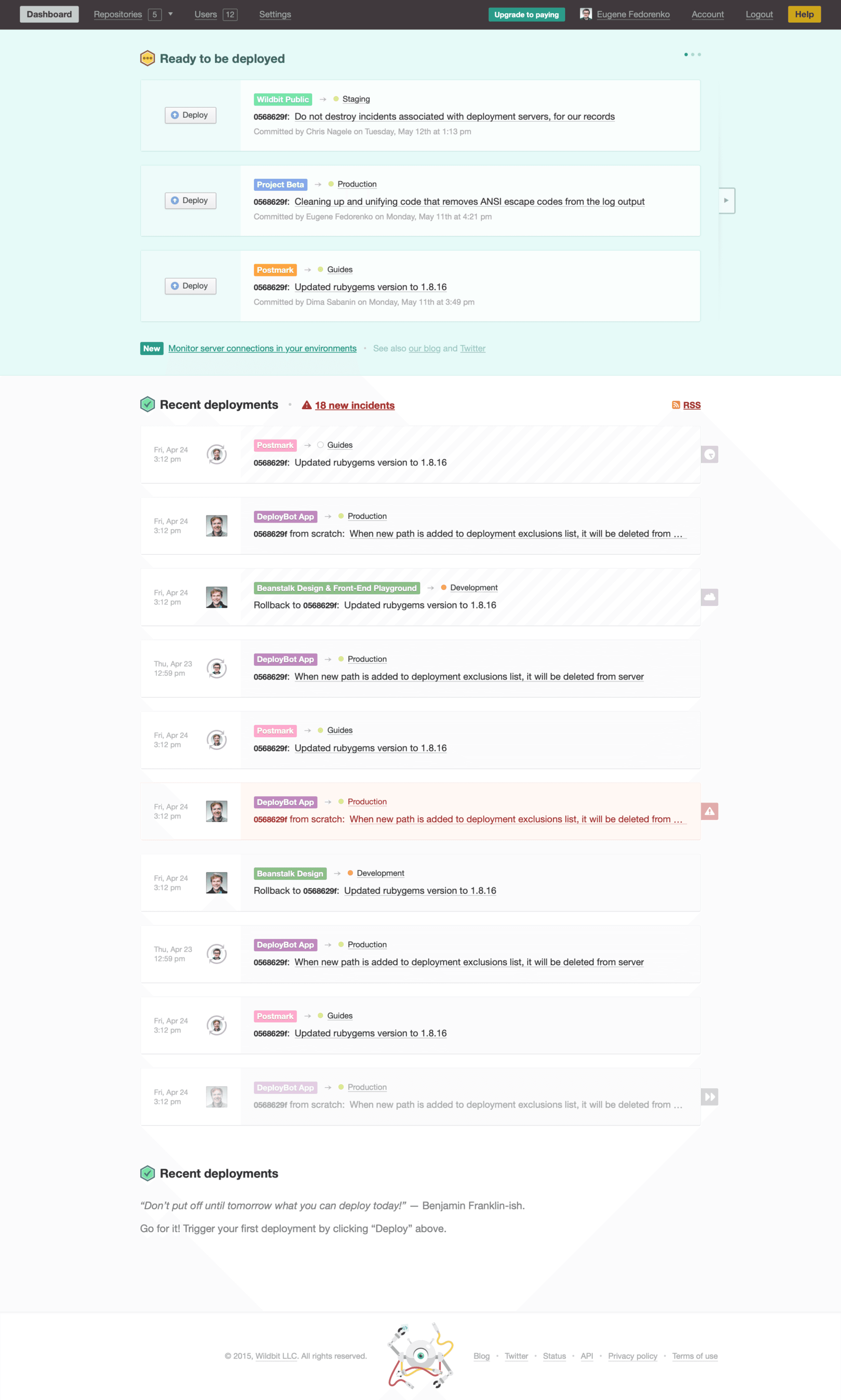 DeployBot dashboard screenshot