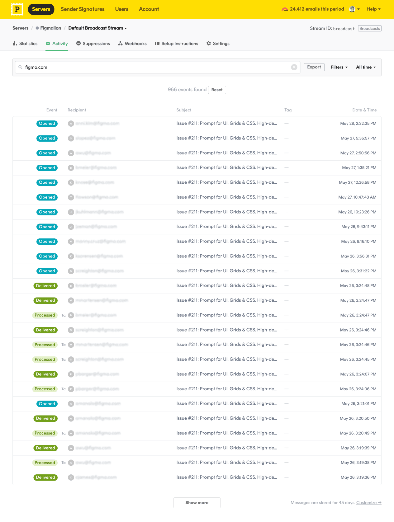 Postmark server activity