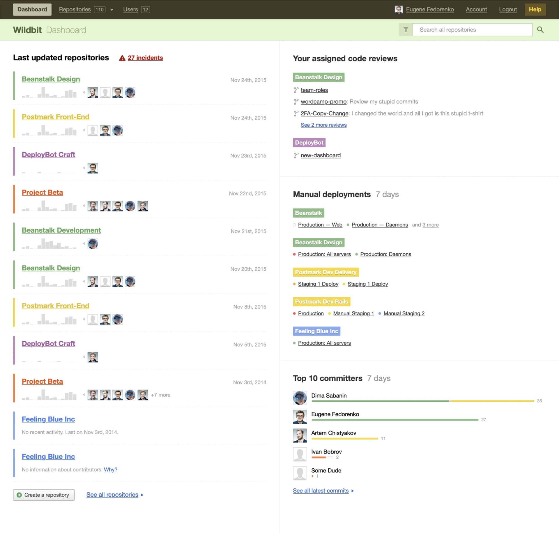 Beanstalk dashboard screenshot