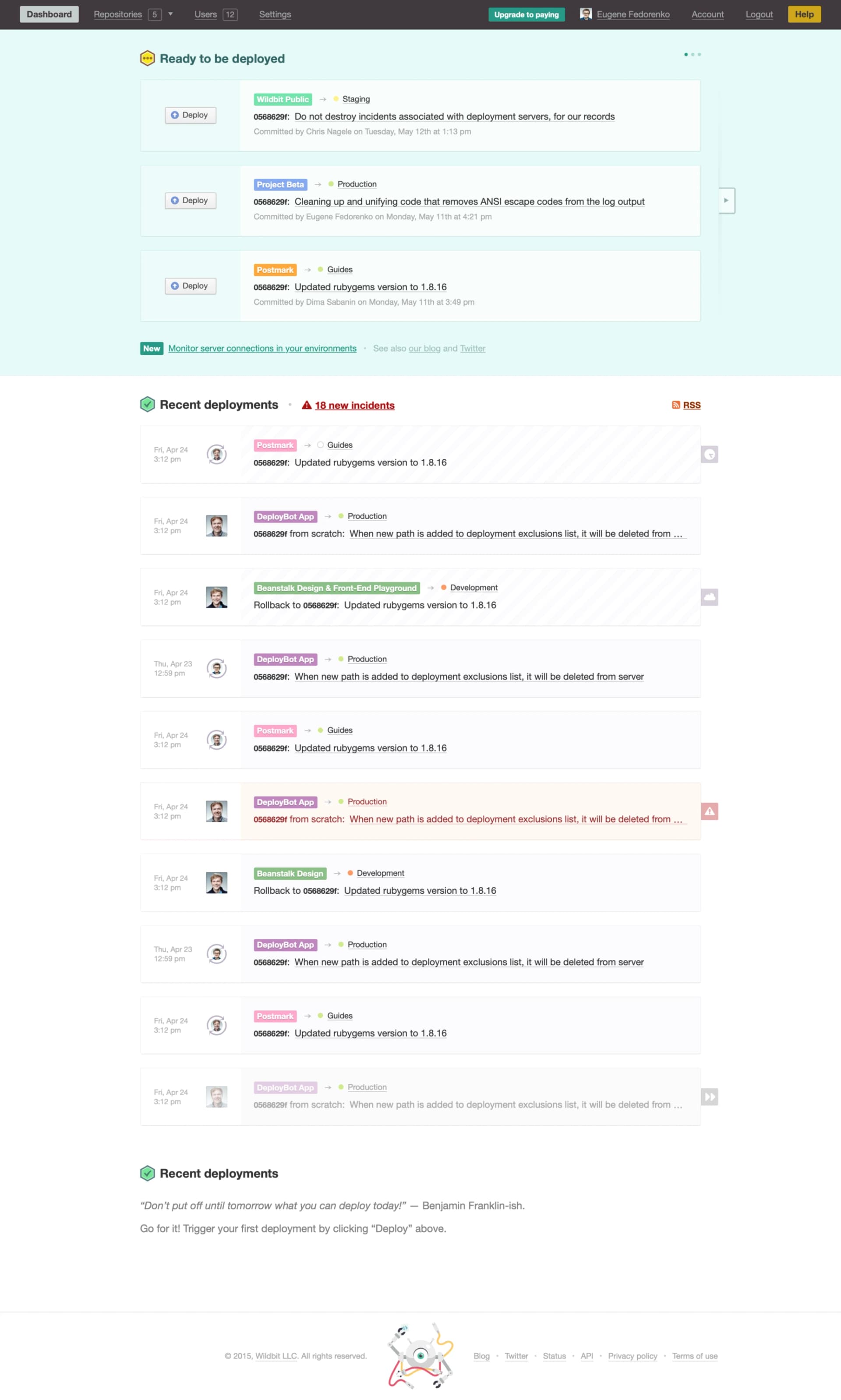 DeployBot dashboard screenshot
