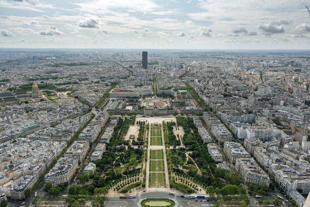 View on Champ de Mars from the top of the Eiffel Tower