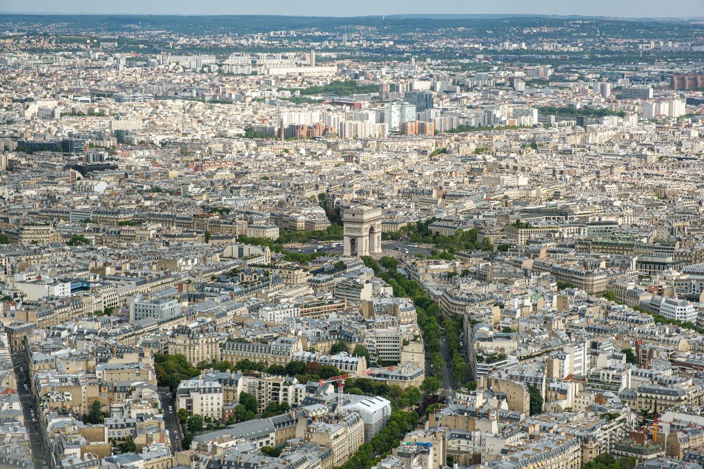 View on Arc de Triomphe from the top of the Eiffel Tower